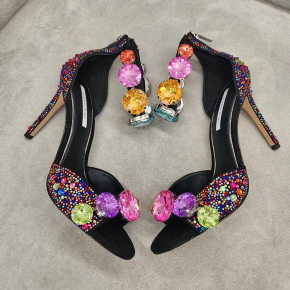 Gianni Bini Shoes - Gianni Bini Dress Sandals 7 Black Suede Oaklynn Chunky Jewel Ankle Cuff New $160